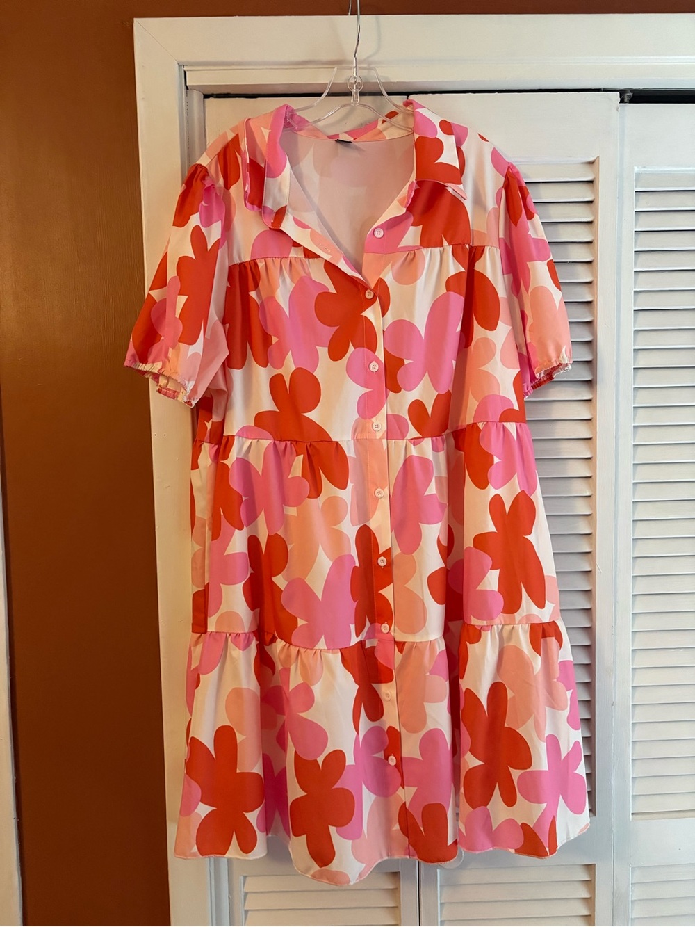 Pink & Red Floral Tiered Button Front Dress • Babydoll